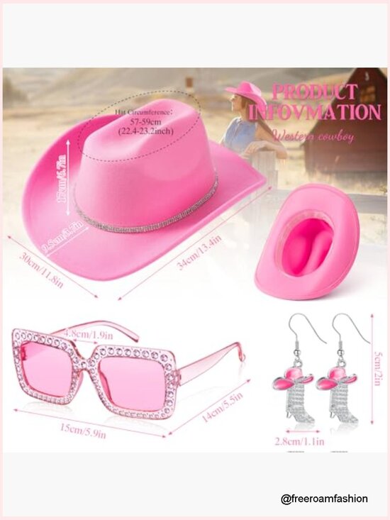 Cowgirl Hat with Earrings and Sunglasses 3 Pc Western Outfit Set for Women